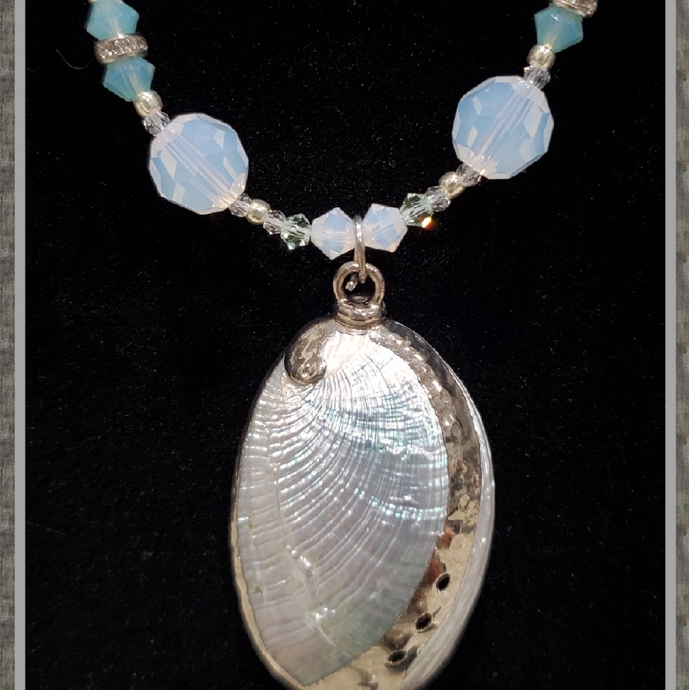 Silver Dipped Sea Shell Beaded Crystal Necklace Handmade Original Design